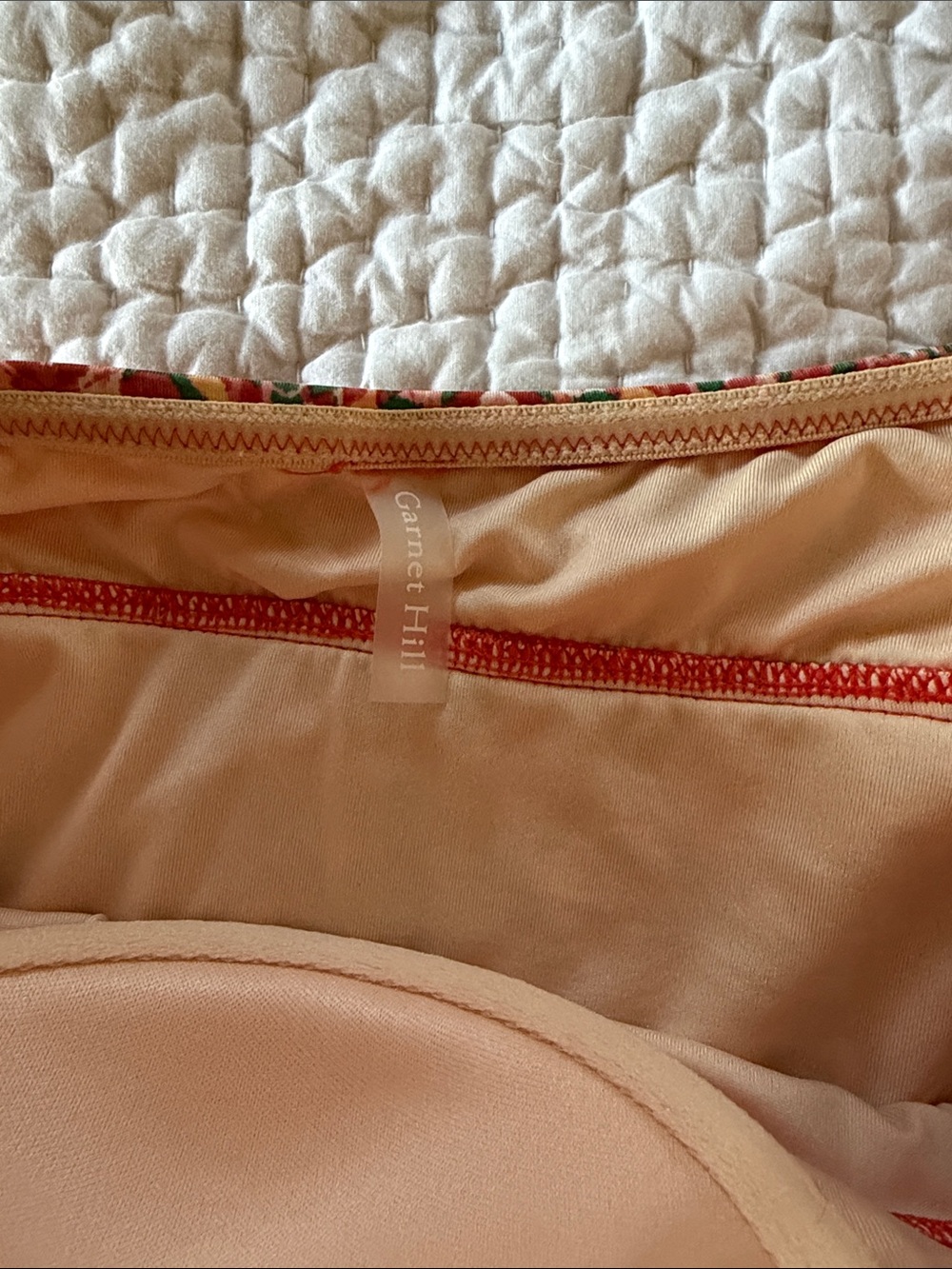 Garnet Hill Strapless One-Piece Swimsuit in Coral geometric pattern. Size 6. - Picture 5 of 7